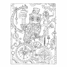 coloring page: Coloring Owl in Steampunk style with mechanisms and clocks