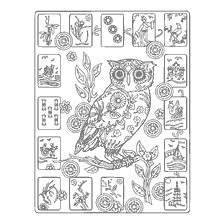 coloring page: Coloring with an owl and Mahjong elements