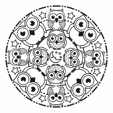 coloring page: Coloring for adults with mandala and owls