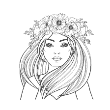 coloriage: Livre de coloration pour adultes. Une fille avec une couronne de fleurs.