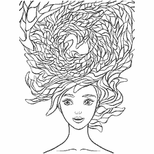 coloriage: Coloration pour adultes anti-stress: une fille aux cheveux inhabituels