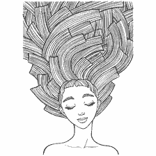 coloriage: Coloration pour adultes anti-stress avec une fille et cheveux longs