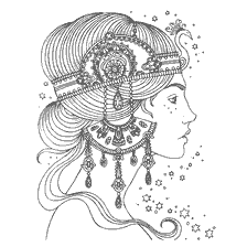 coloriage: Livre de coloration pour adultes: une fille avec des bijoux et un cygne