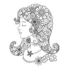 coloriage: Fille avec des fleurs dans ses cheveux pour colorier