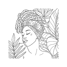 coloriage: Coloration pour adultes: Fille africaine parmi les plantes