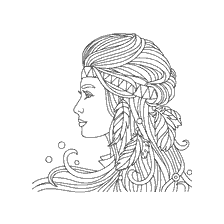 coloriage: Fille de coloration anti-stress avec cheveux longs et bijoux