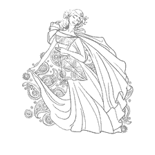 coloriage: Coloration pour adultes: une fille en tenue a&eacute;rienne