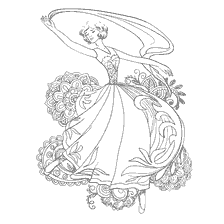 coloriage: Coloration ballerine fille avec des fleurs et des motifs