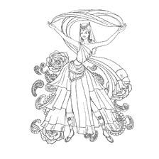 coloriage: Couleur fille danseuse avec rubans et fleurs