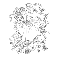 coloriage: Coloration pour adultes: Fille ballerine dans une robe color&eacute;e