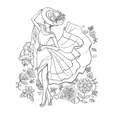 coloriage: Coloris pour adultes avec une photo de dame dans un chapeau et des fleurs