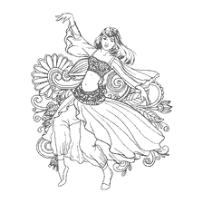 coloriage: Coloration pour adultes: Danseuse dans le style oriental