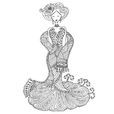 coloriage: Coloration pour adultes anti-stress: une fille en robe orn&eacute;e