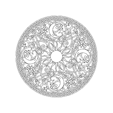 kleurplaat: Anti-stress kleuren met de afbeelding van de zon en de maan