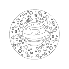 kleurplaat: Kleuren voor volwassenen anti-stress met het beeld van Saturnus en sterren