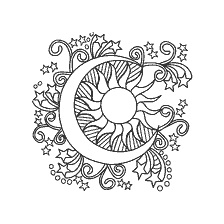 kleurplaat: Kleurplaten voor volwassenen: Halvemaan en Zon met patronen