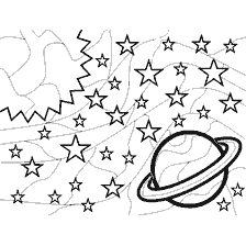 kleurplaat: Kleurboek voor volwassenen over het thema van de ruimte met zonlicht, sterren en planeet