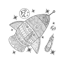 kleurplaat: Kleurplaten voor volwassenen: raket en ruimte