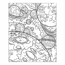 kleurplaat: Kleuren voor volwassenen met afbeeldingen van planeten en ruimteobjecten