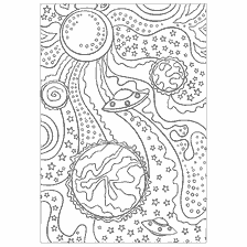 kleurplaat: Kleuren voor volwassenen met ruimtemotieven