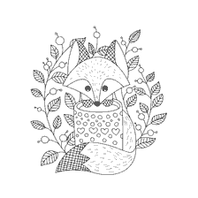 coloriage: Fox avec une tasse, entour&eacute; de plantes