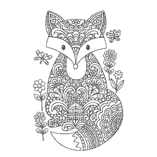 coloriage: Coloration anti-stress avec un renard et des fleurs