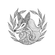 coloriage: Coloration pour adultes: Renard entour&eacute; de feuilles