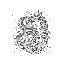 kolorowanka: Kolorowanki jednorożec z długimi lokami i gwiazdami