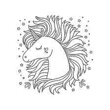 kolorowanka: Kolorowanki dla dorosłych: jednorożec z długą grzywą i gwiazdami