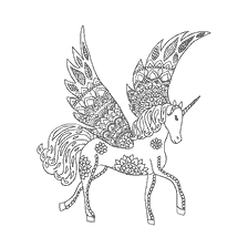 kolorowanka: Kolorowanki jednorożec Alikorn z dekoracyjnymi skrzydłami