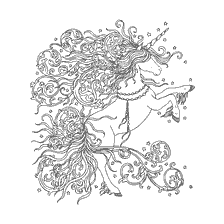 kolorowanka: Jednorożec rysunek z zawiłymi wzorami i gwiazdami