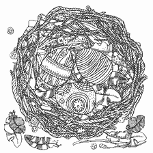 coloriage: Coloration anti-stress avec oeufs de P&acirc;ques dans le nid