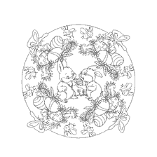 coloriage: Coloration de stress adulte avec lapins de P&acirc;ques et oeufs