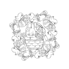 coloriage: Livre de coloration pour adultes: lapin de P&acirc;ques au panier avec &oelig;ufs et fleurs