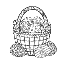 coloriage: Panier de coloration rempli d'oeufs de P&acirc;ques avec des motifs