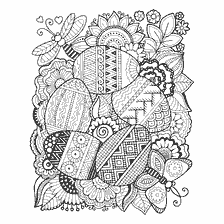 coloriage: Livre de coloriage anti-stress pr&eacute;sentant des &oelig;ufs de P&acirc;ques et des motifs floraux