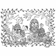 coloriage: Livre de coloration anti-stress sur P&acirc;ques avec oeufs et oiseaux