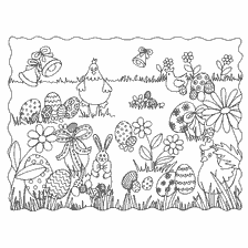 coloriage: Coloration avec des &oelig;ufs de P&acirc;ques, des li&egrave;vres et des fleurs