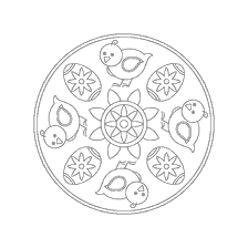 coloriage: P&acirc;ques anti-stress coloriage avec mandala et oiseaux