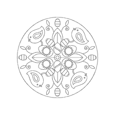 coloriage: Coloration pour adultes Mandala de P&acirc;ques avec oiseaux et &oelig;ufs