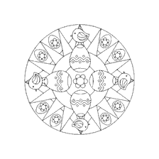 coloriage: Peinture mandala de P&acirc;ques avec oiseaux et &oelig;ufs