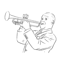 boyama sayfası: M&uuml;zisyen Louis Armstrong'un rengi trompet &ccedil;alıyor