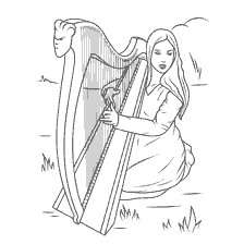 boyama sayfası: Kız arp'ı resimlerde oynar