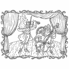 boyama sayfası: Sahnede iki m&uuml;zisyen: kemanist ve h&uuml;creci