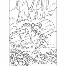coloring page: Painting Bambi with a hare on a stump