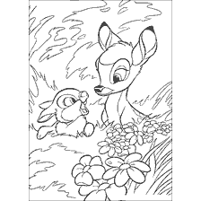 coloring page: Coloring Bambi and the Bunny among the flowers