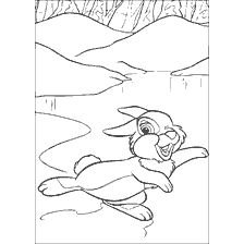 coloring page: Bambi coloring. A hare on ice, having fun on a frozen lake.