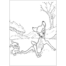 coloring page: Painting of Bambi and his friend a hare on ice