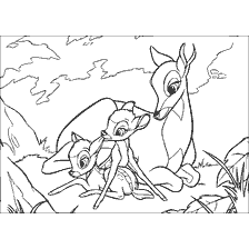 coloring page: Illustration of Bambi's mom and her cubs