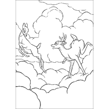 coloring page: Coloring picture of deer playing among the clouds